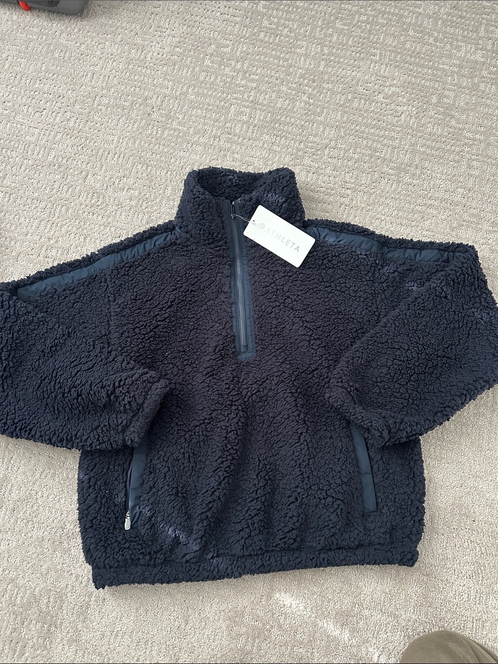 Athleta Navy Black Sherpa Quarter-Zip Pullover